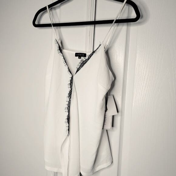 1. State Scalloped Trim Neckline Wrap Romance Shirt Top Blouse White Black Small - Picture 7 of 8